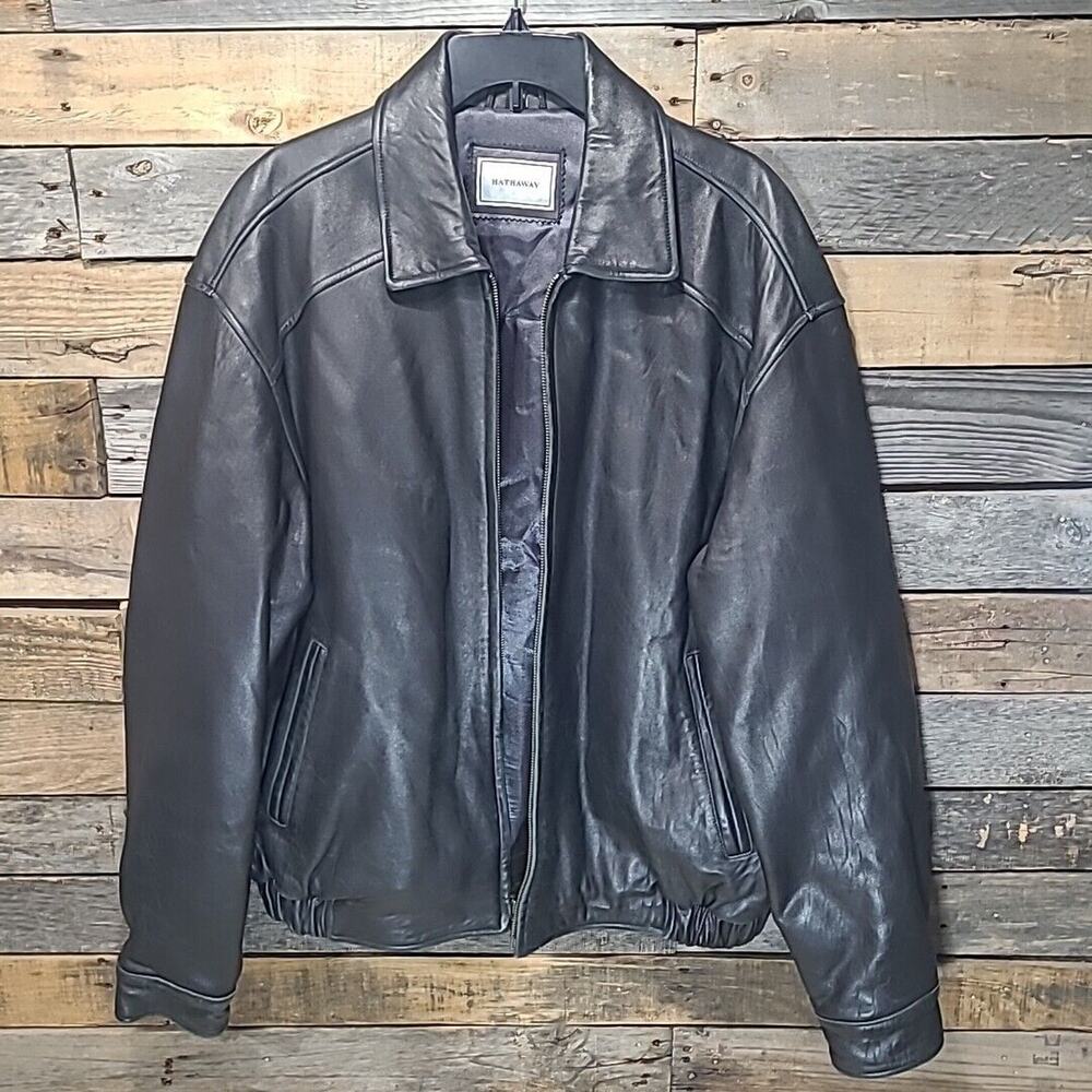 Vintage Hathaway jacket men's XL black leather bomber pilot insulated fill 90s